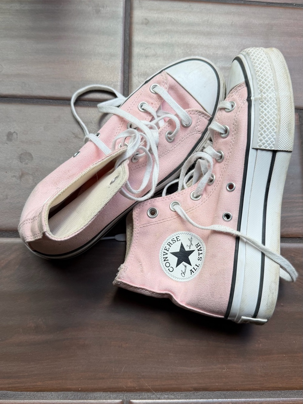 Converse Kids High Top Sneakers in Light Pink and White